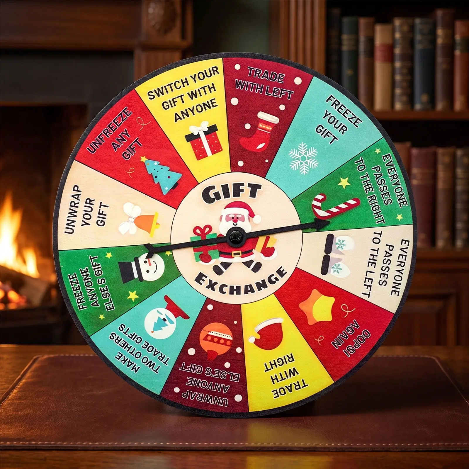 Wooden Christmas Spinner Wheel 10.24 Inch for 6-12 People Xmas Gift Swap Spinner Wheel Sturdy Construction Balanced Base Holiday