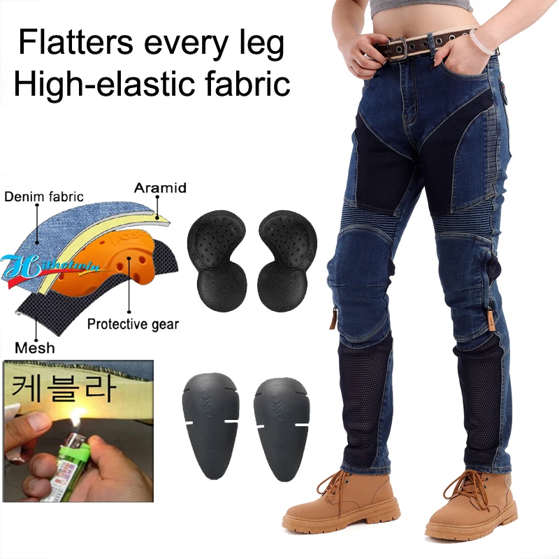 

Aramid Fiber Motorcycle Pants Women Summer Riding Jeans Protective Gear Motorbike Trousers