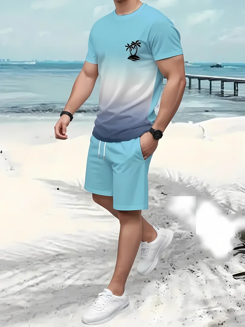 

2025 Summer New Men's Casual Comfortable Beach Pants Men's Breathable Lightweight Top Shorts Set