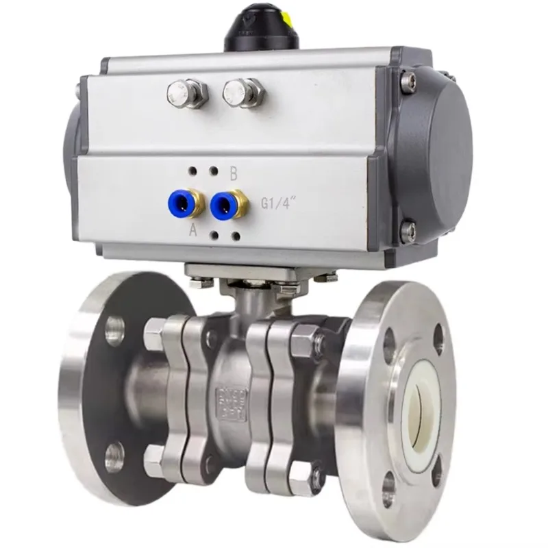 DN50 PN16 Corrosion Wear Resistance Casting SS304 Ceramic Lining Flange Double Action Pneumatic Actuator V Type Ball Valve