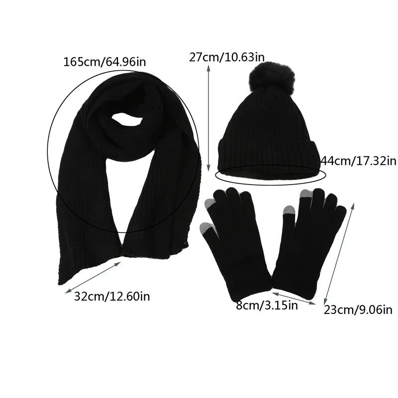 3 Stück Winter Strick mütze Mütze Stricks chal Touchscreen Handschuhe Set für Frauen warm, Winter Pelz Pompon verdickt Plüsch Mütze Set