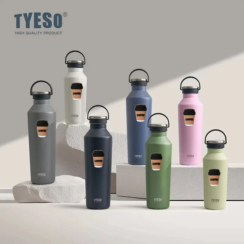Tyeso 900ML Cute Stick Vacuum Flasks Insulated Bottle Durable Leak-Proof for Outdoor Sports Matte Finish Carry Handle Drinkware