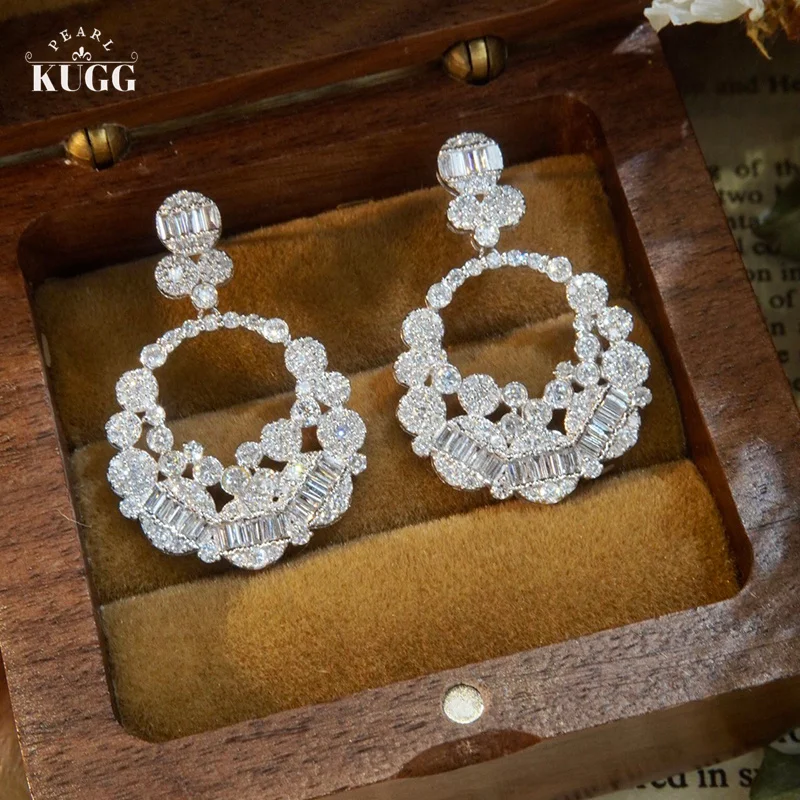 

KUGG 18K White Gold Earrings Natural Diamonds 1.92carat Earrings Shiny Full Drilling Shape Party Jewelry for Women Engagement