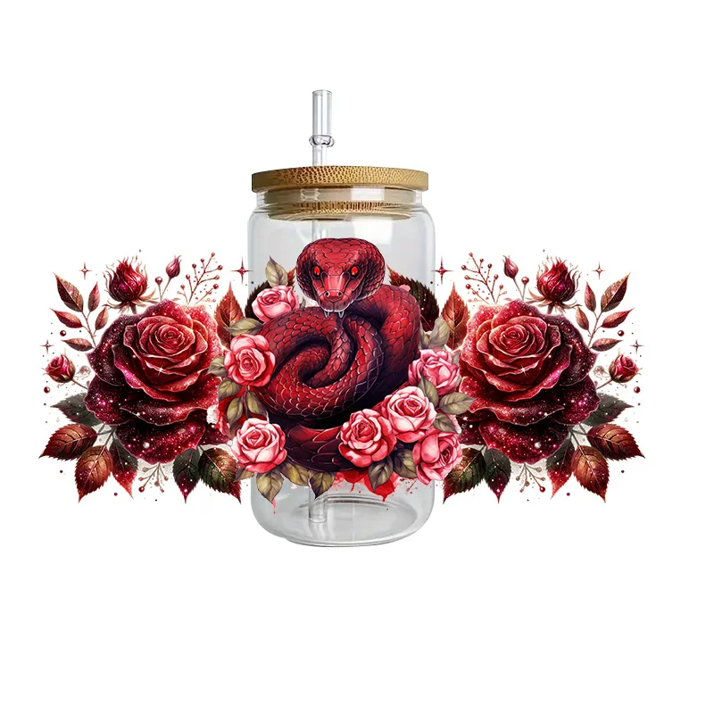 

Red Snake series easy peel waterproof DIY Decals Retro Beauty 3D transfers uvdtf crystal sticker 16oz uv dtf cup wraps