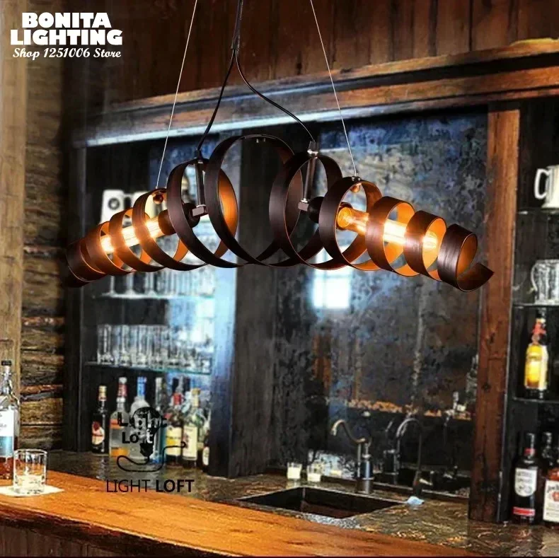 Retro Ox Horn Pendant Lamp Resturant Bar Coffee Shop Indoor Desgin Decoration Lighting Fixture Spiral Iron Hanging Chandelier