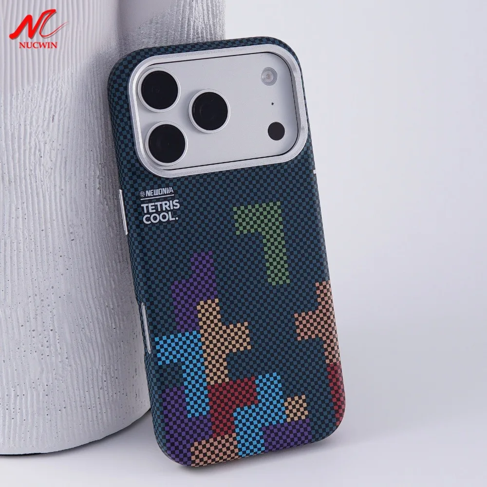 Tetris-Spiel Kohlefaser-Handyhülle für iPhone 16 15 13 14 17 Pro Max für MagSafe Kabelloses Laden Magnetische Schutzhülle
