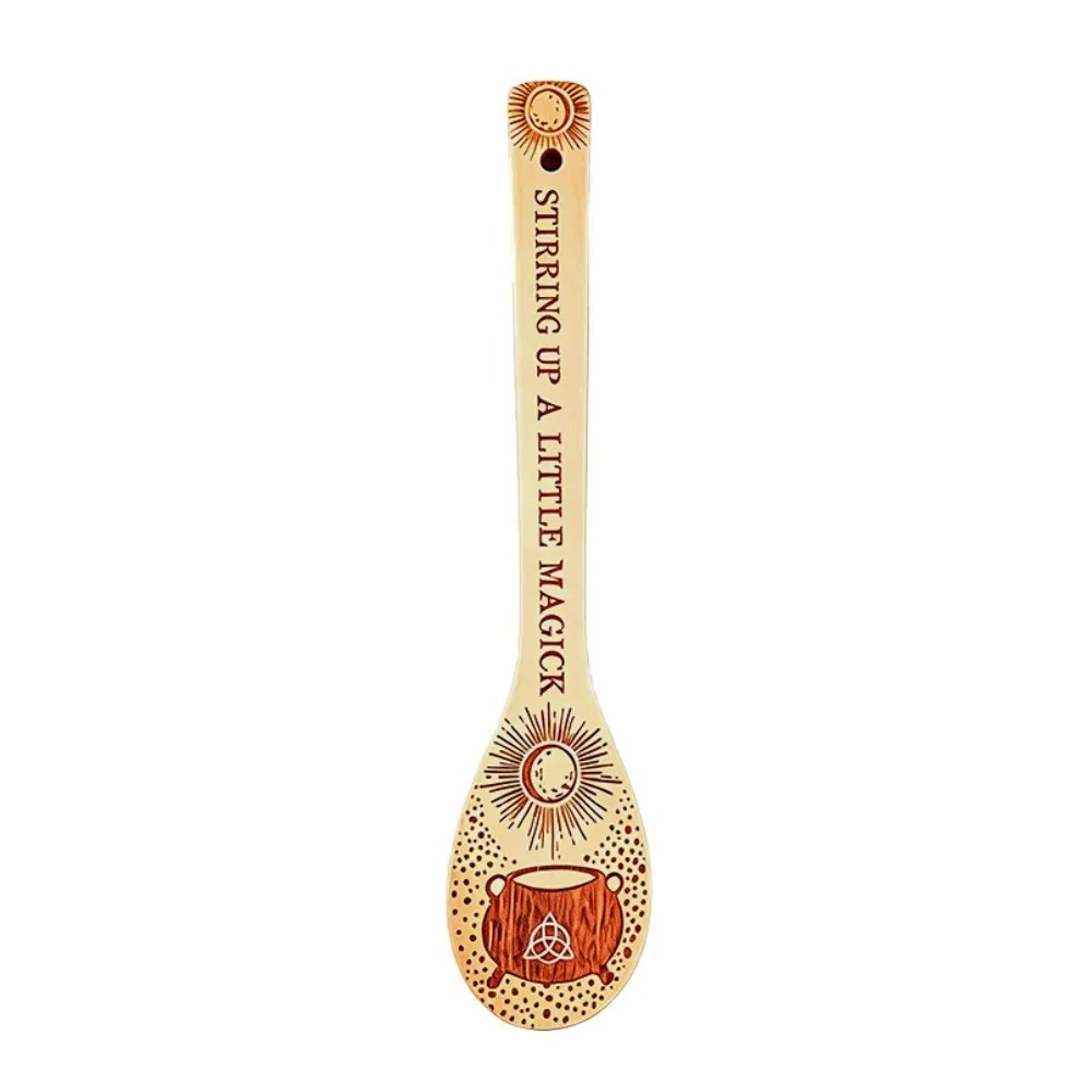 Wooden Halloween Witch Stirring Spoon Laser Engraved Large Size Halloween Witchy Decorative Spoon Eco-Friendly