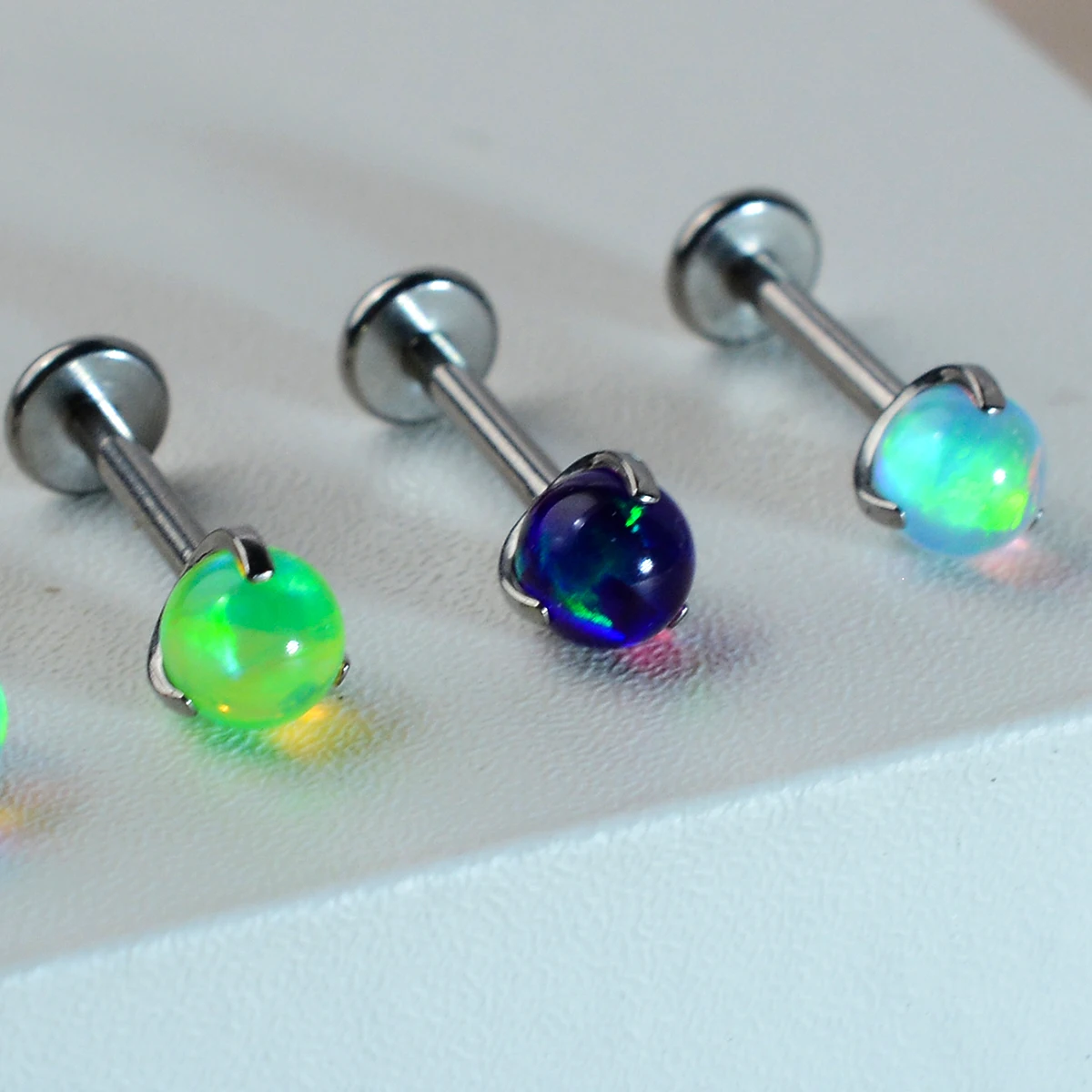 1PC Ttianium Steel Piercing Labret Stud Opalite 16G Externally Thread Stud Earring Ear Tragus Cartilage Flat Helix Daith Jewelry