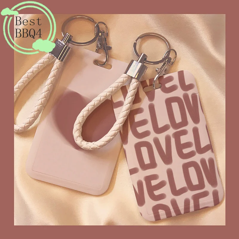 (BBQ4)Cartoon Card Holder Photocard Holder Keychain Students Card Protectors Pink ID Bank Cards Cover School Stationery