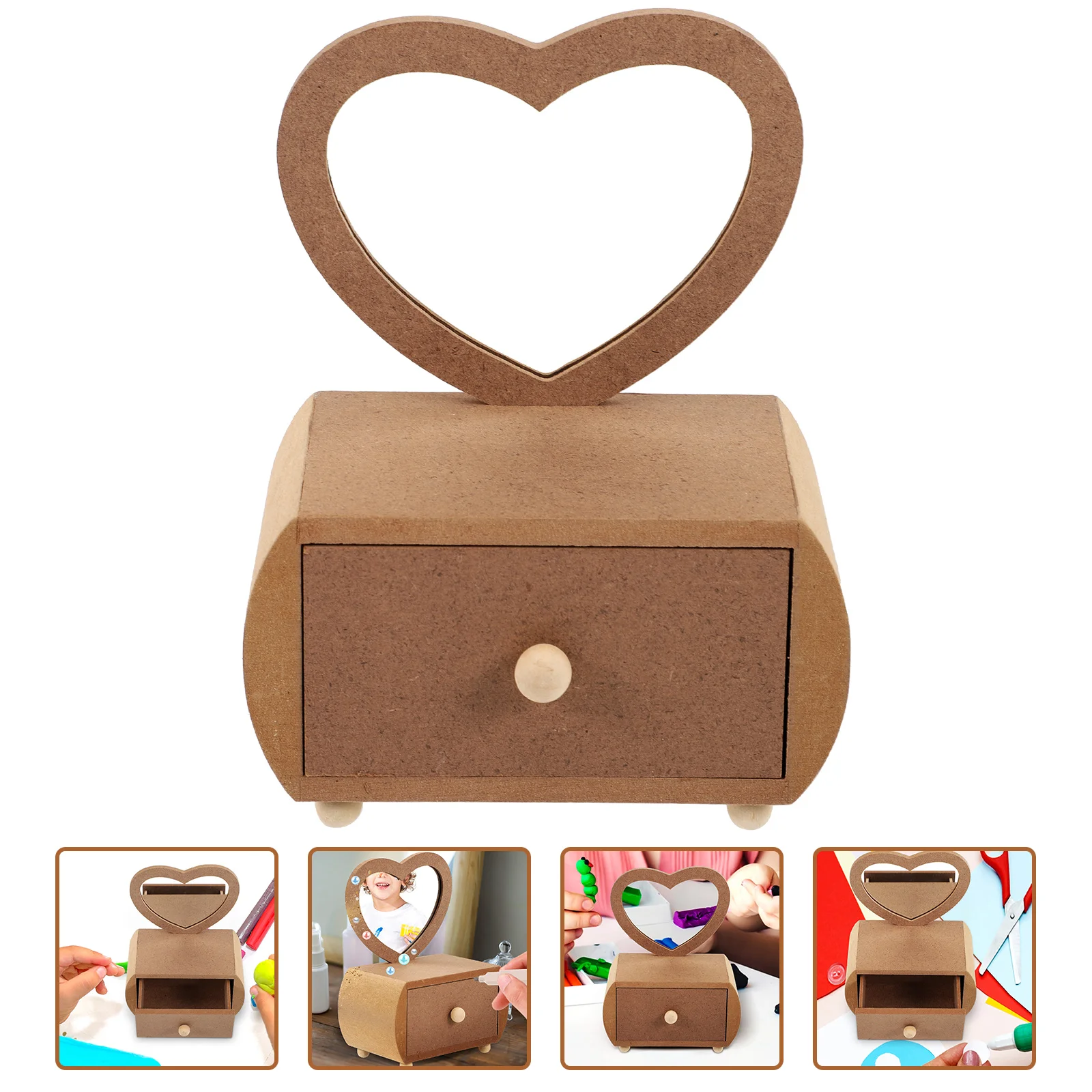 

Love Dresser Jewelry Organizer Mirror Wood Kids Dressing Table Makeup Diy Storage Box Natural Polished Small Mini Vanity Table