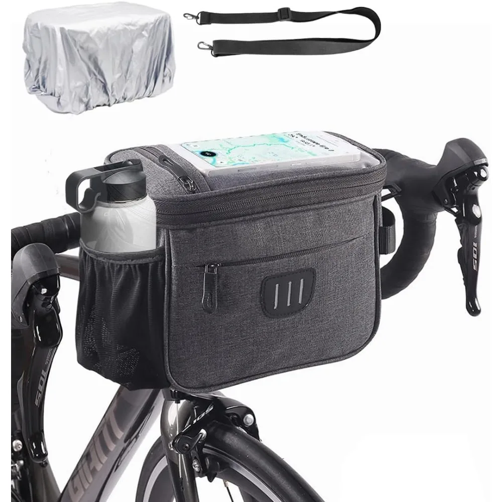 

Сумка на руль велосипеда с дождевиком, плечевым ремнем, передняя корзина для велосипеда с держателем для телефона 6,8 дюйма, дорожная сумка для горного велосипеда для ki