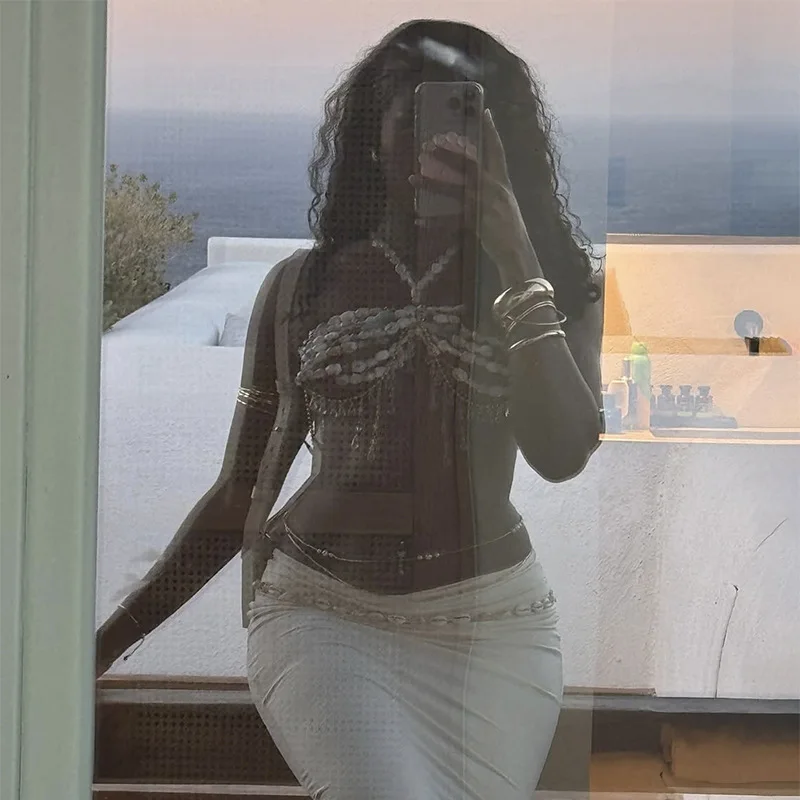 اليدوية مطرز سلسلة مثير حمالة سترة غير النظامية الأحجار الكريمة الجسم مجوهرات المرأة سترة حمالة قمة الإكسسوارات العصرية