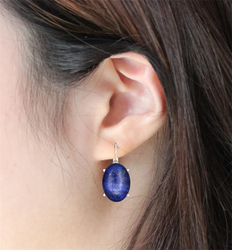 Vintage Natural Lapis Lazuli Tiger Eye Claw Cuff Earrings For Women Antique Silver Plated Natural Stone Unakite Fashion Earring