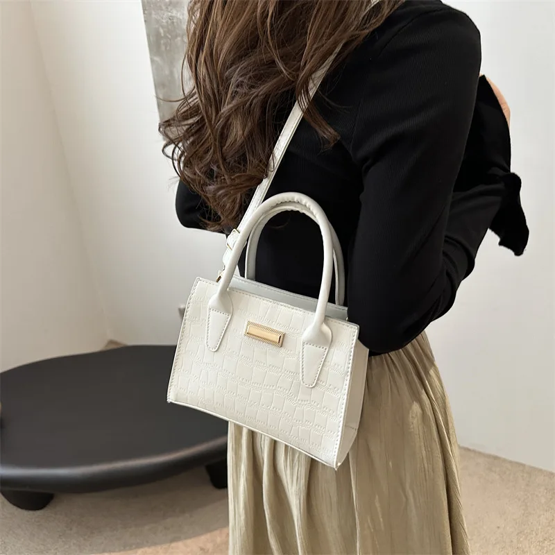 Korean commuting stone pattern handbag briefcase women bag 2024 new summer texture shoulder bag solid color Crossbody Bags