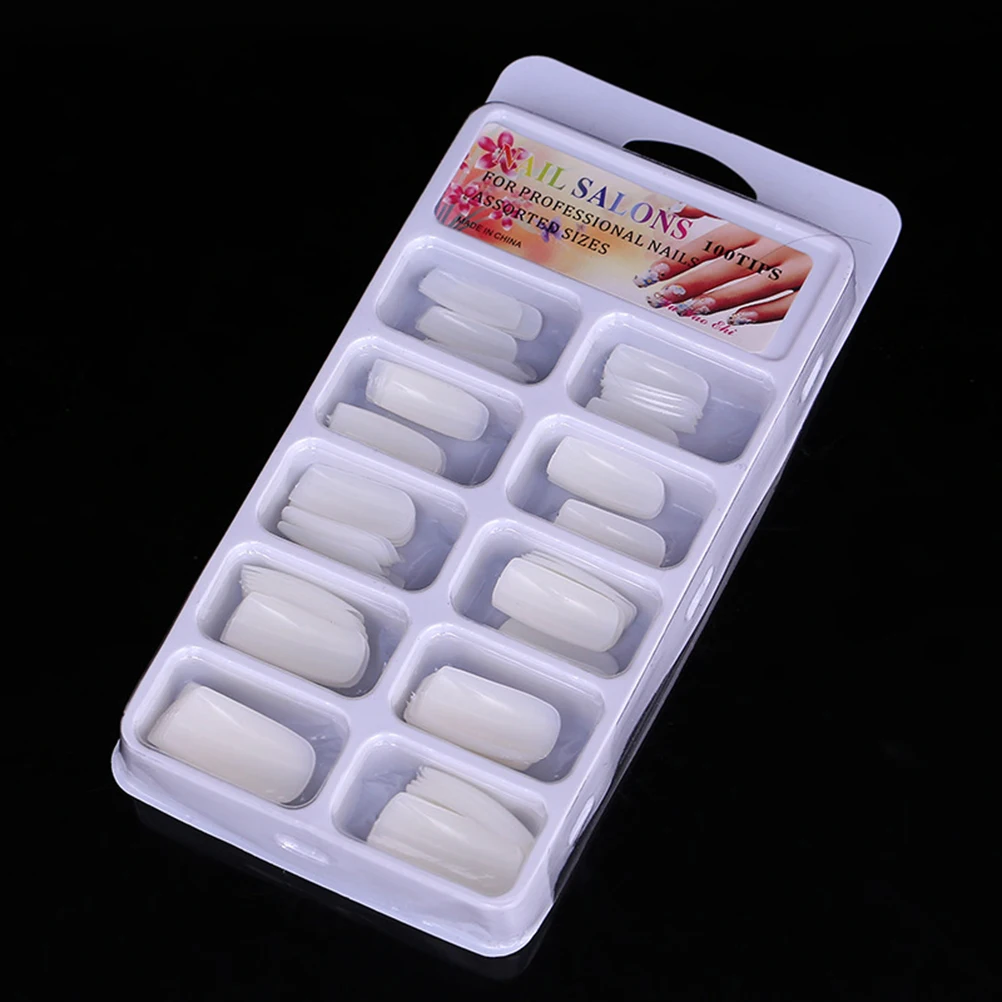 

100 PCS Fake Nails Boxed False Tips Middle Length Art Accessories White Artificial