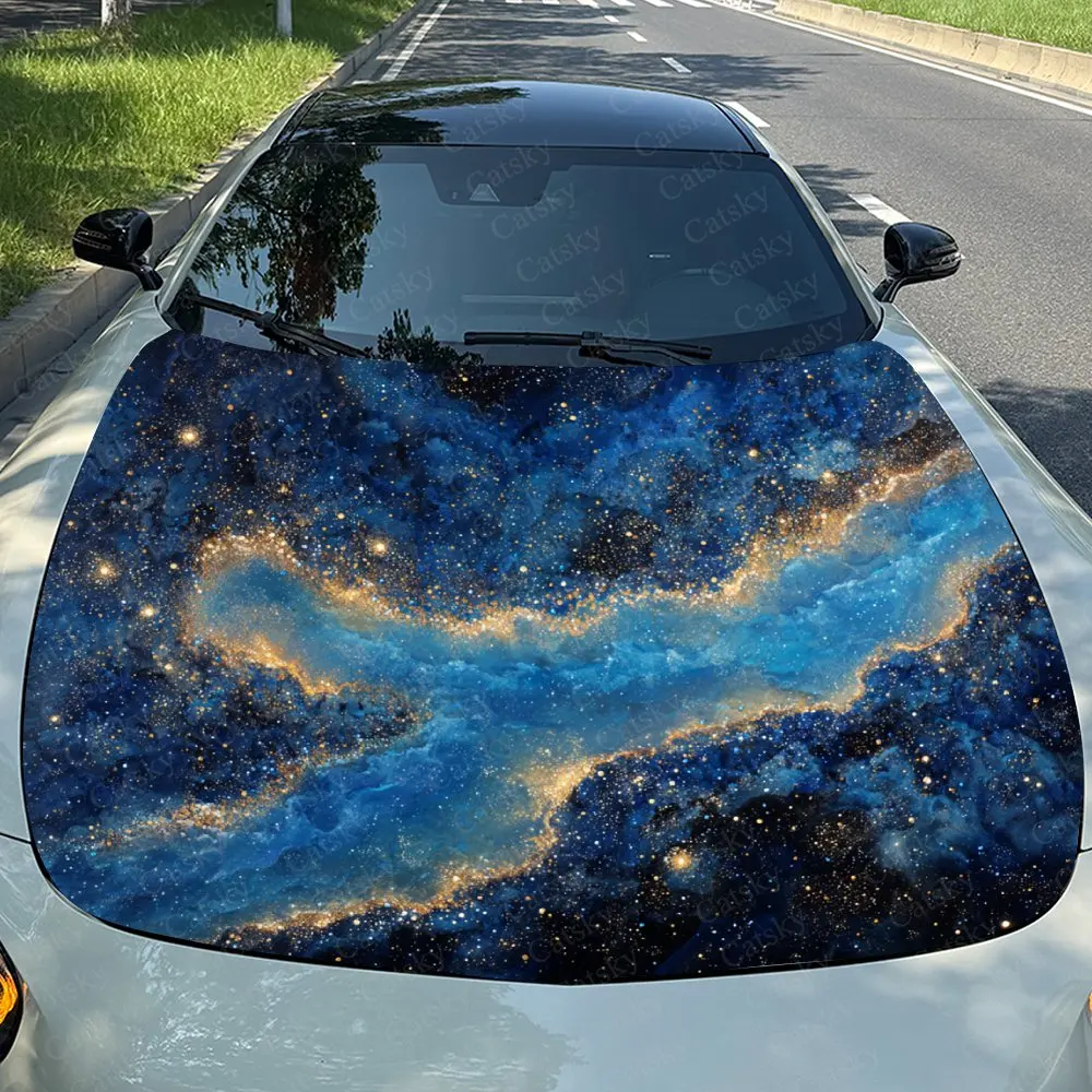 Blue Star Secret Realm Car Hood Sticker, Splash Proof PVC, Easy To Disassemble, Waterproof And Scratch Resistant, Self-adhesive,