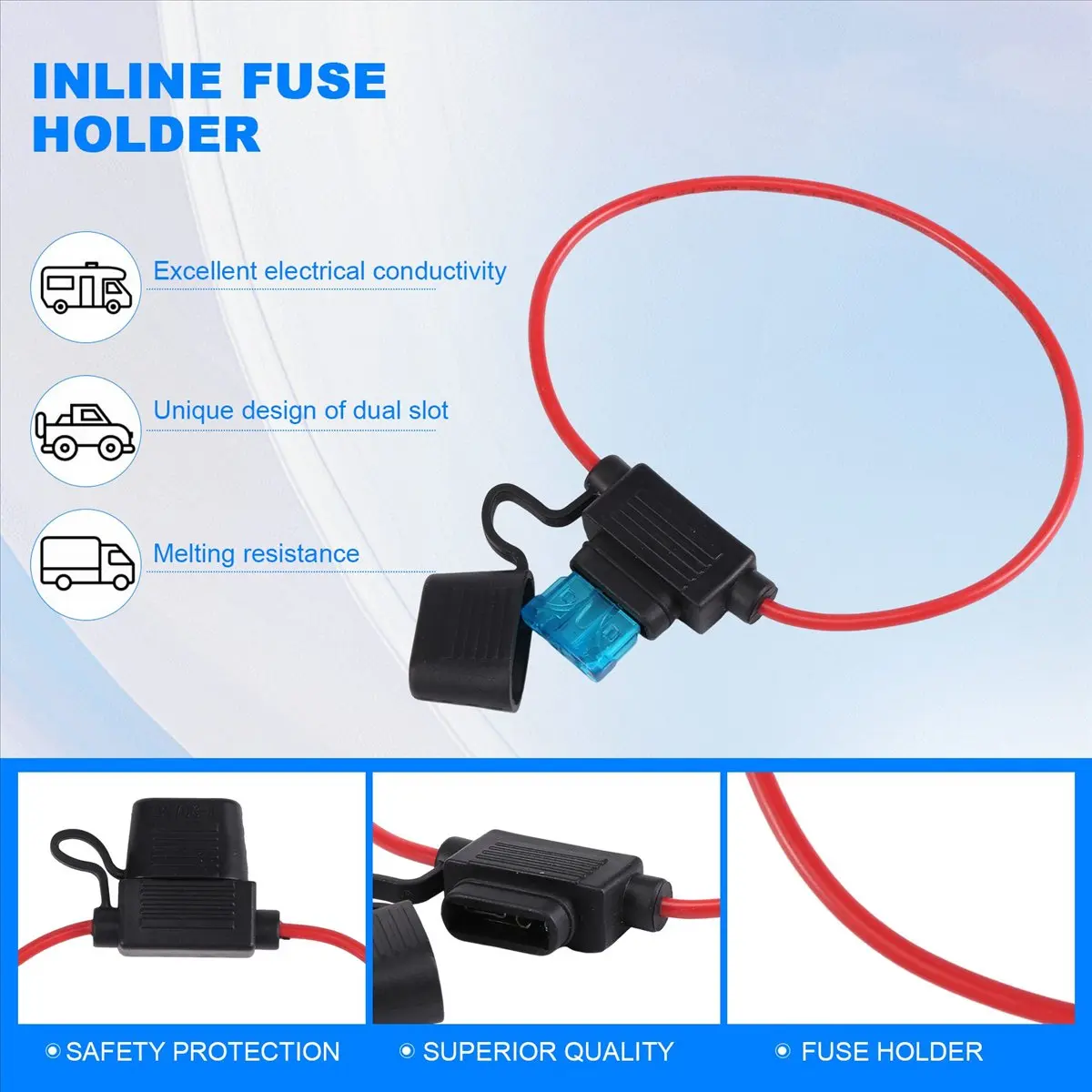 #27S (Black & red & blue)Car insert with wire fuse holder 10 pcs 15 AMP Standard Fuses,Electronics Accessories