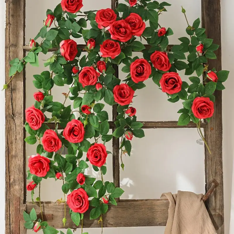 Rosa Artificial, plantas falsas, decoración de vid, rosas colgantes de pared, accesorios de decoración del hogar, telón de fondo, corona decorativa de boda