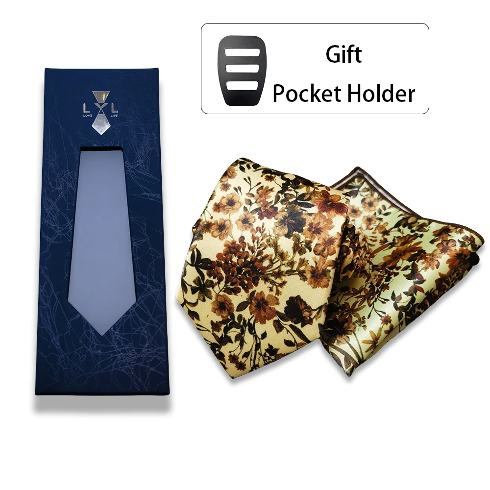 طقم مربع للجيب مطبوع عليه زهور مع صندوق للرجال هدية بدلة عصرية إكسسوارات رسمية وشاح مربع كاجوال