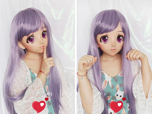 (Juzi-02)Japan Anime Kigurumi Masks Cosplay Kigurumi Cartoon Character Role Play Half Head Lolita Doll Mask With Eyes And Wig