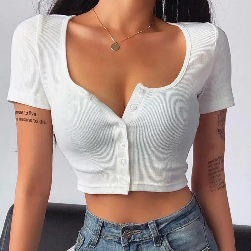 

White Shoulder Short Sleeved Summer New Slim Fit And Slimming, Exposed Navel Short Style Square Neck Cardigan Top