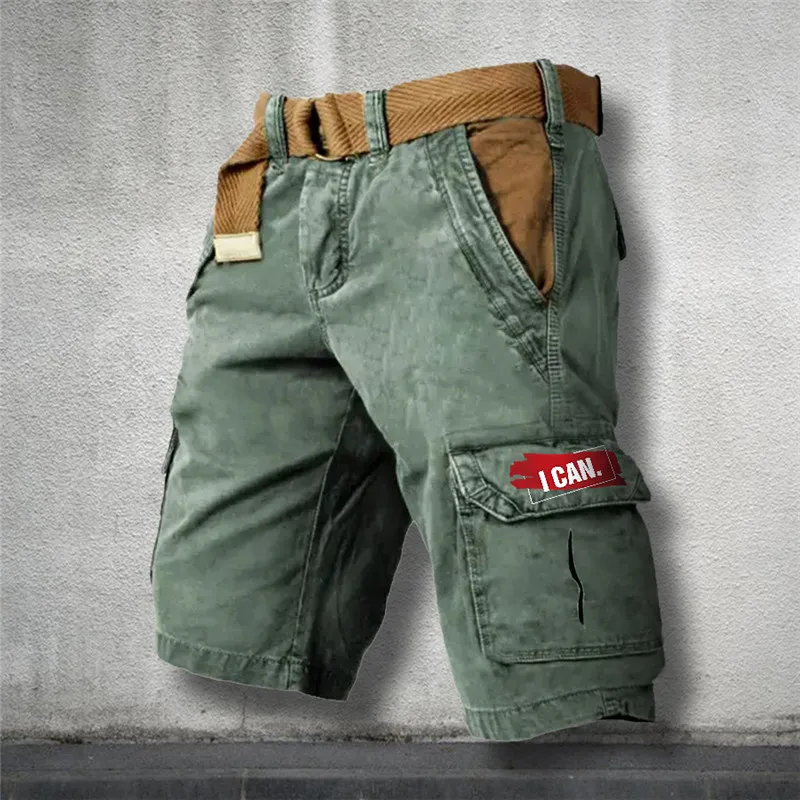 Calça masculina solta de algodão cargo, shorts casuais para esportes ao ar livre, confortável, tamanho grande, níquel, verão