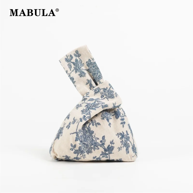 MABULA Japanese Linen Wrist Knot Ladies Cotton And Linen Shopping Bag Casual Shoulder Handbag Cute Girl Coin Purse Walking Bag