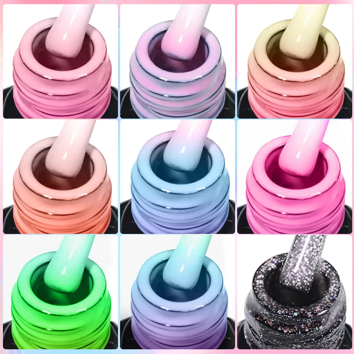 10個/セット ハロウィンテーマ ホットネイルポリッシュ、温度変化グリッターカラージェルポリッシュ、リムーバブルUVグリッタージェルポリッシュ、ネイル