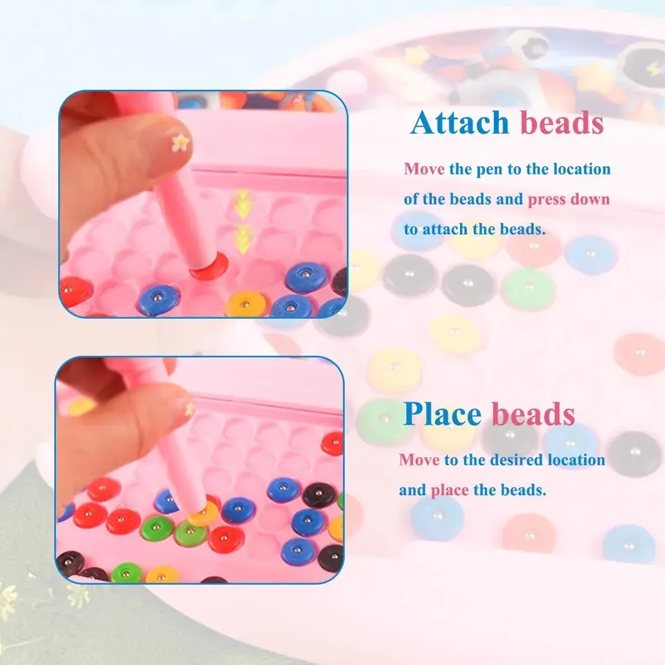 Montessori Colorful Bead Board Game Sensory Toys Educational Magnetic Drawing Board Set With Beads Pen For Kids Boy Girl Gift