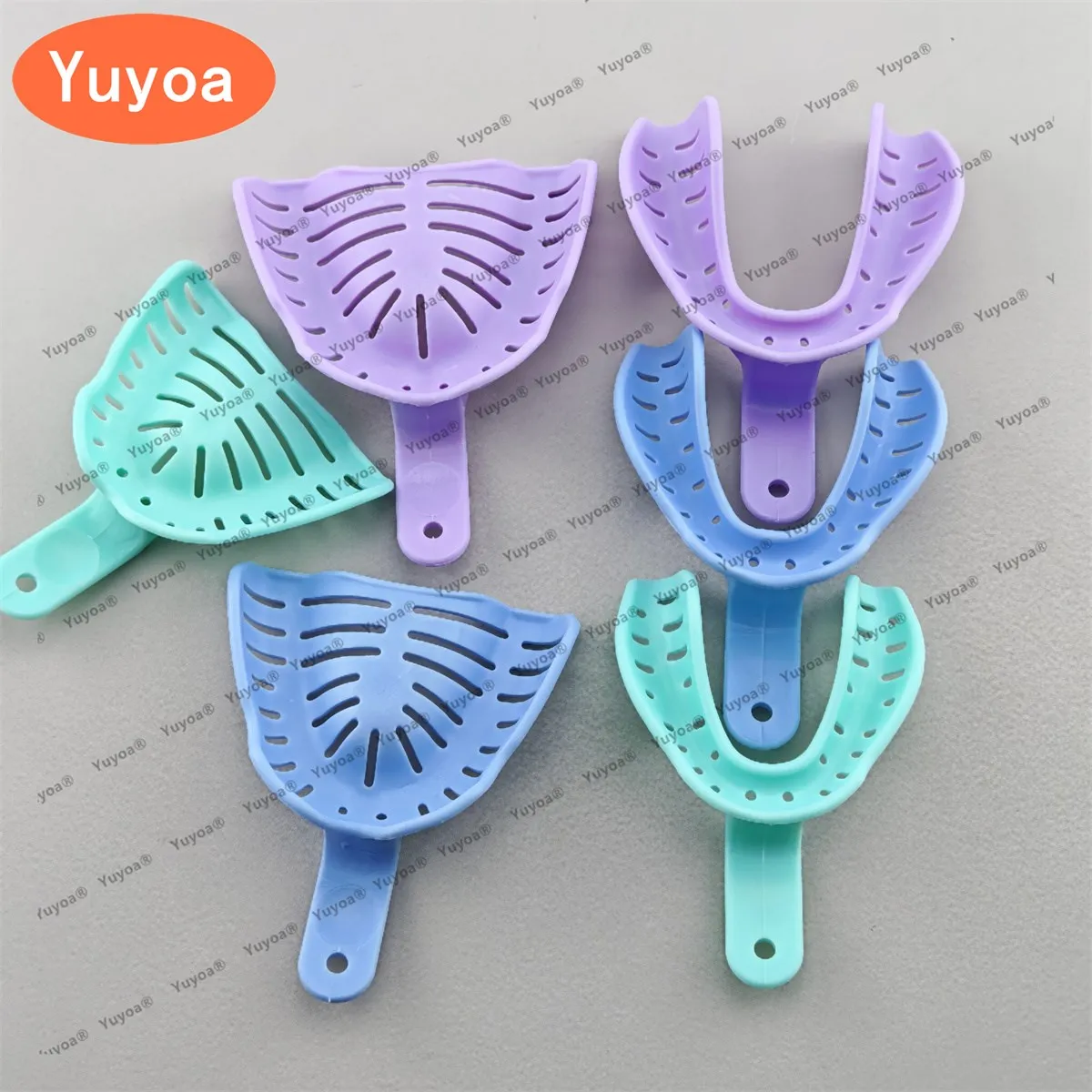 

60pcs Disposable Plastic Dental Impression Holder Trays Colorful Plastic Materials Teeth Holder Dental Lab Tray