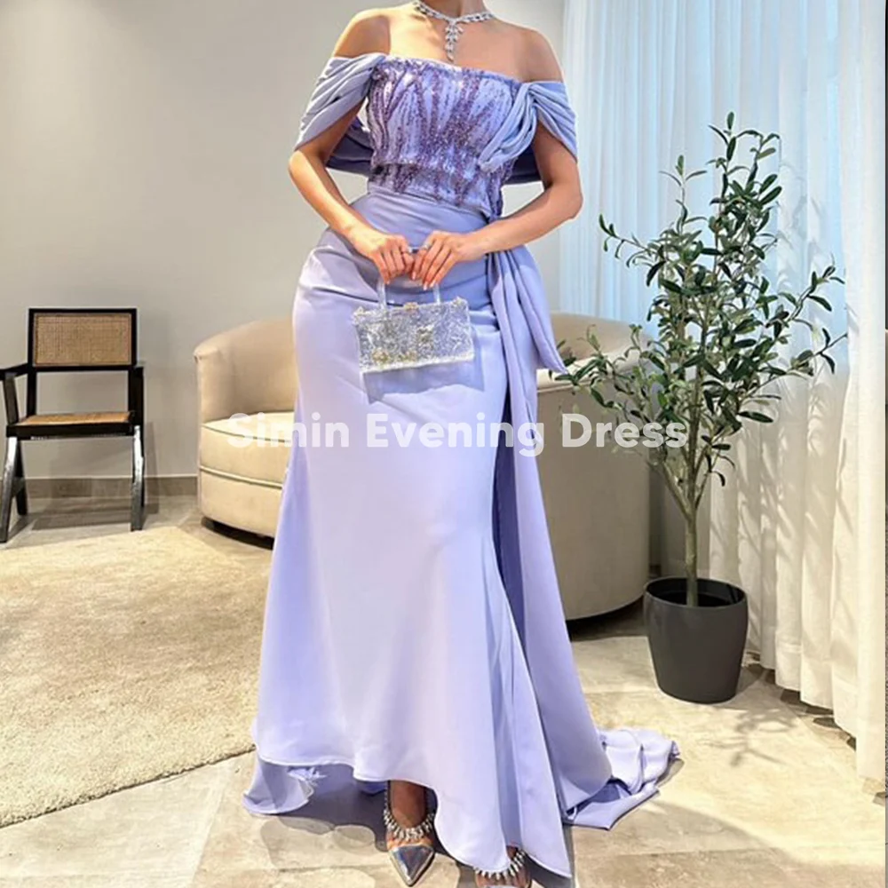 

Simin Women's Crepe Off-the-shoulder Beaded Mermaid Ankle-Length Evening Dresses With Sweep Train Party Elegant Dresses 2025