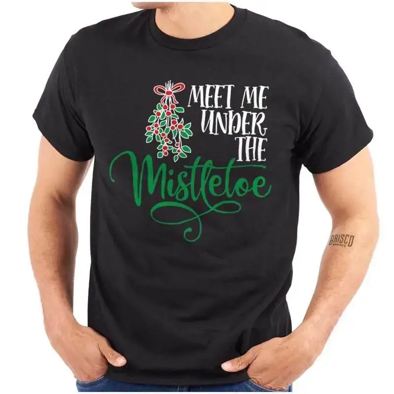 Christmas Meet Me Under the Mistletoe Xmas Womens or Mens Crewneck T Shirt Tee