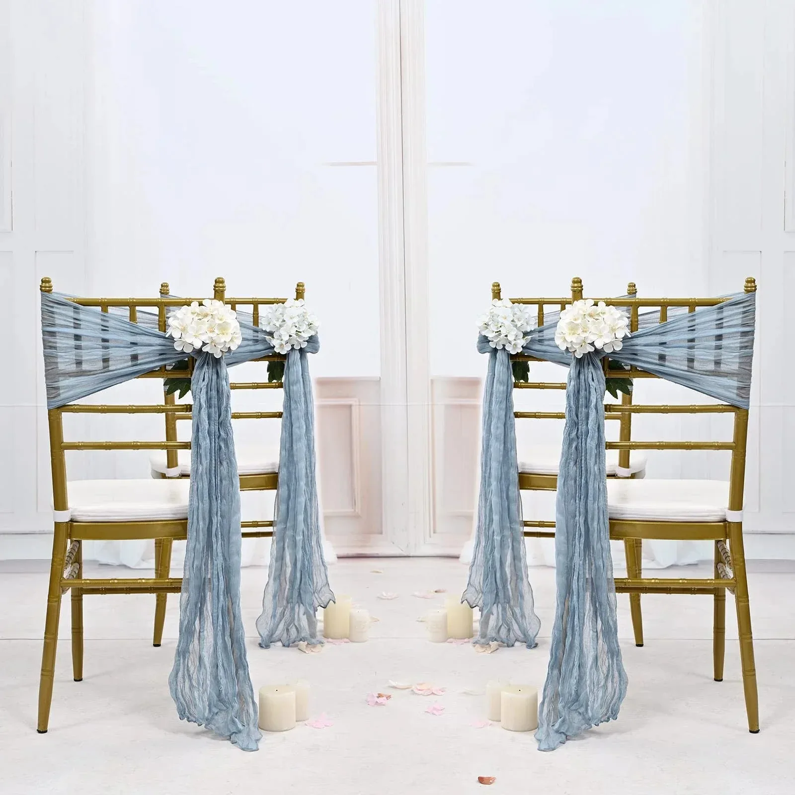 10pcs Wedding Sage Green Chair Sashes Gauze Cheesecloth 40x275cm Chair Bow  Cover for Reception Party Baby Shower Decoration