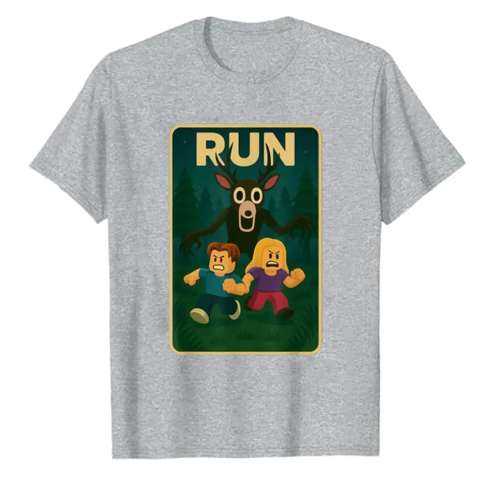 تي شيرت Run - 99 Nights Halloween Gamer Deer in The Forest Meme تي شيرت جرافيك تي شيرت رجالي قطني تي شيرت عادي بأكمام قصيرة