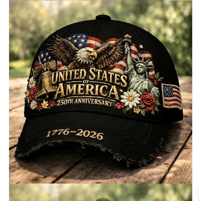 250th Anniversary Baseball Hat 3D Digital Full Print Flag Eagle Statue of Liberty Vintage Duck Tongue Hat