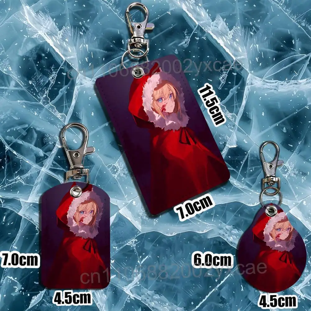 Alice Red Riding Hood Black Souls Rectangle ID Card Case Keychain Access Card Bag Tag Ring Leather Card Holder Key Ring Access view 6