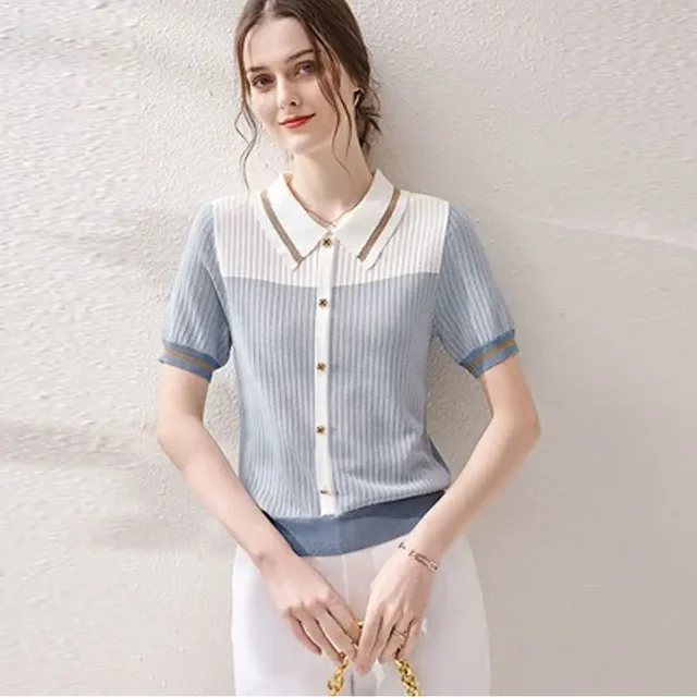 Women's Polo Shirts Button T-shirts Knitted Slim Female Tee Clothing Trend 2025 Cheap Tops Korean Style Synthetic Luxury Youth