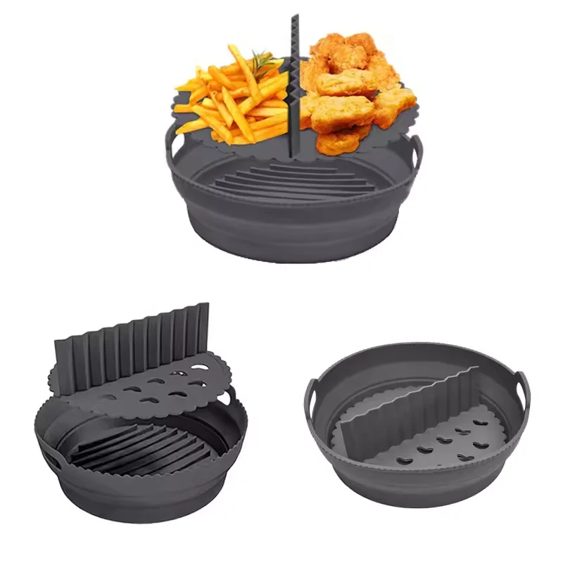 Air Fryer Silicone Basket Plate Round Reusable Air Fryer Cooking Accessories Foldable Bpa Free Airfryer Tool Baking Molds