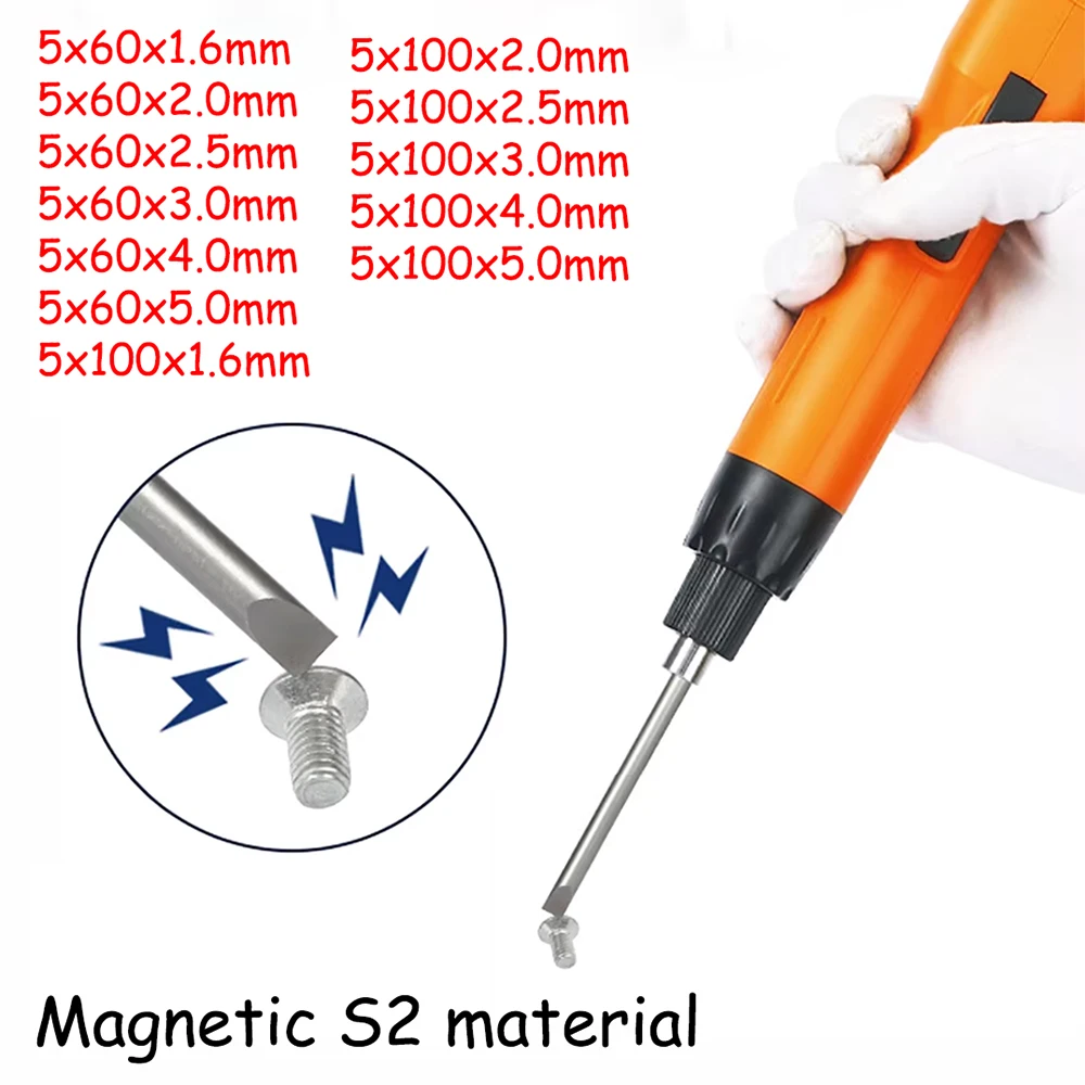 

Screwdriver Bits Slotted Electric Batch Head S2 Alloy Steel Material 1.6mm-5.0mm Multifunctional Manual Screw Driver Bit Parts