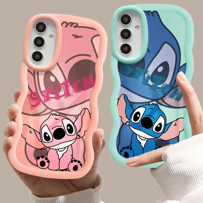 Macaron Waves Phone Case for Samsung S24 S23 S22 S21 FE Ultra for Galaxy A50 A05 A04 A03 A02s Disney Lovely Stitch Angel Cover