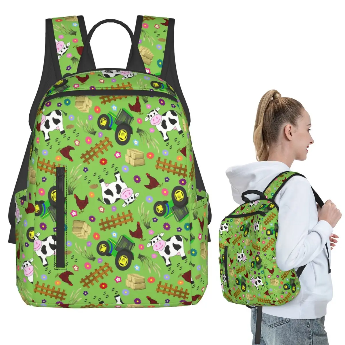 Farmyard Cow And Tractor Backpack Student BookBag Kids School Bag Computer Shoulder Bags Men Women
