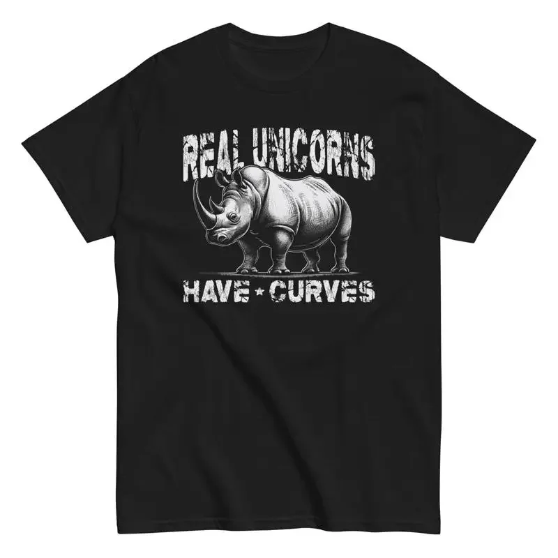 Rhino Real Unicorns Have Curves Men'S Cotton T Shirt Animals