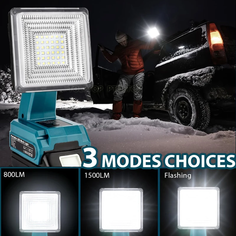 Imagem -02 - Luz de Trabalho Led sem Fios para Makita Bosch Dewalt Milwaukee Ryobi Black And Decker Craftsman 14.4v18v Li-ion Battery com Usb e Tipo-c