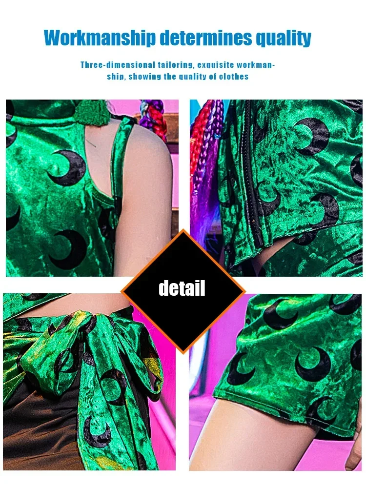 ZZL Children's Hip-hop Dance Suit K-pop Jazz Dance Children Performance Clothes Urban Dance Costume Green Color Moon Pattern