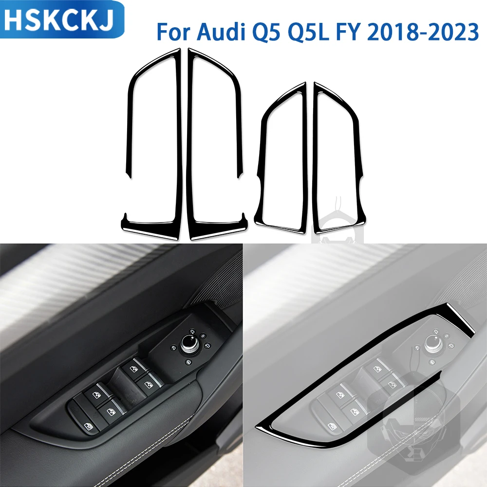 For Audi Q5 Q5L FY 2018-2023 Accessories Piano Black Plasti Car Interior Window Control Lifting Frame Stickers Decoration