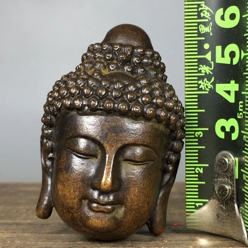 Antique retro solid bronze Sakyamuni Buddha head bronze ornaments Home offering Lucky Nafu Feng Shui ornaments