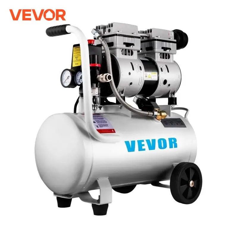 VEVOR 25/60L Air Compressor 110V/240V Silent Oil-Free Air Compressor 750W 1 HP For Home Repair Tire Inflation Whisper Compressor