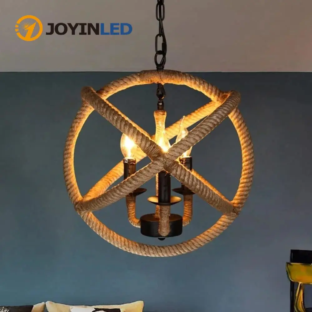 

Retro Ball Hemp Rope Pendant Lights Living Room Decor Metal Chandeliers Adjustable Chain Ceiling Lighting Style Vintage 35/40cm