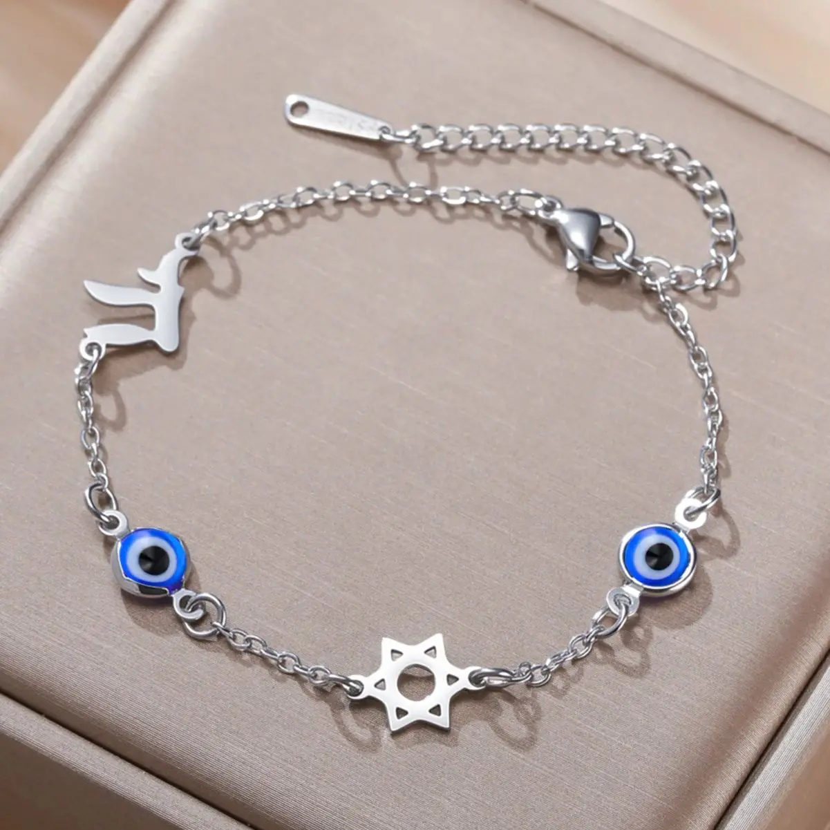 1PC Star of David Hebrew Chai Evil Eye Charm Bracelets for Women Stainless Steel Bracelet Amulet Hexagram Jewish