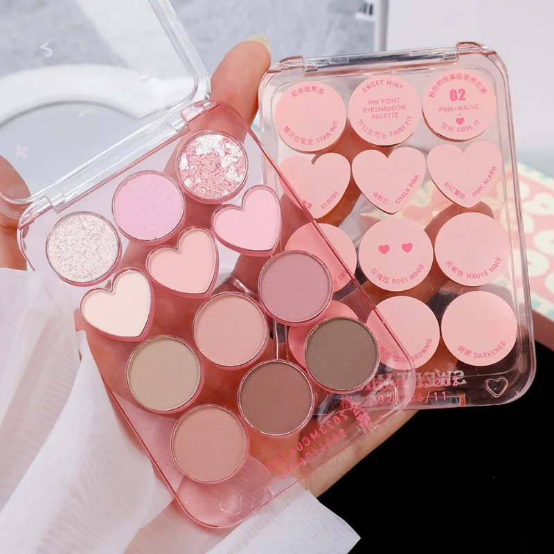 Pink Pearly Love Eyeshadow Palette Waterproof Matte Earth Color Milk Tea Glitter Eyeshadow Blusher Charming Eyes Makeup Pigments